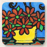 Colorful Vase Of Flowers Beverage Coaster