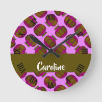 Colorful vases on pink round clock