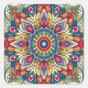 Colorful Vector Abstract Mandala Pattern Square Sticker
