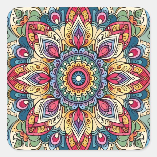 Colorful Vector Abstract Mandala Pattern Square Sticker (Front)