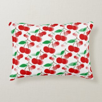 Colorful vector cherries seamless pattern, fruits accent pillow