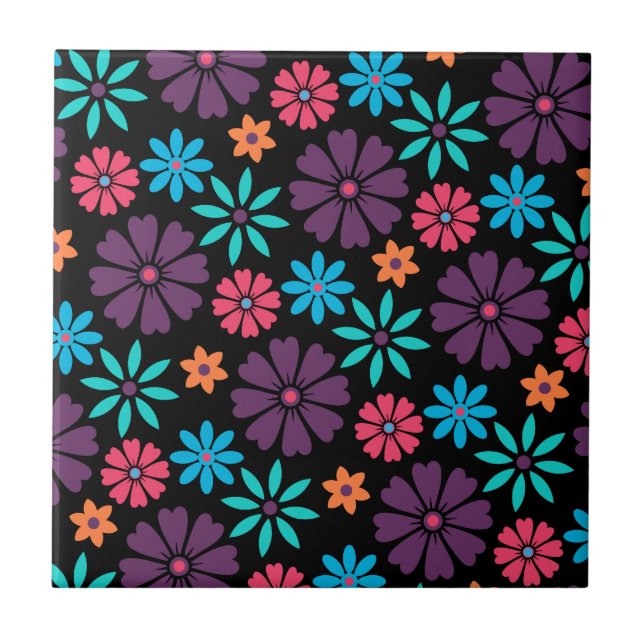 Colorful Vector Flower Pattern Ceramic Tile (Front)