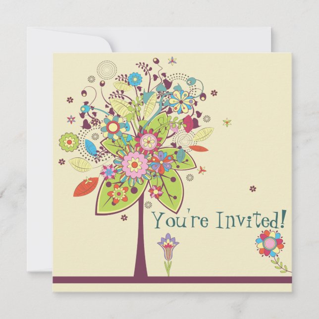 colorful vector flower tree bliss invitation (Front)