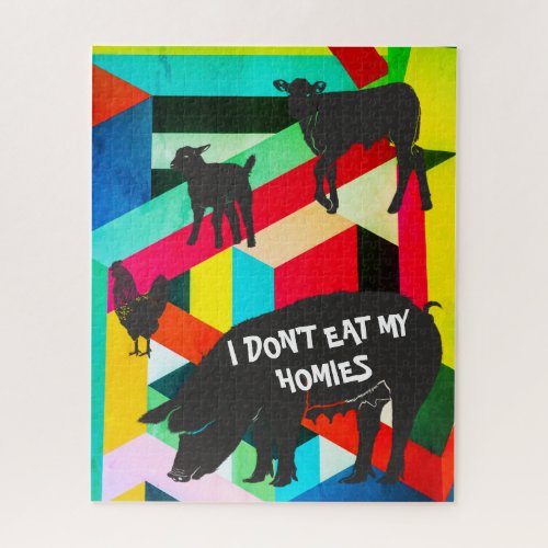 Colorful Vegan I Dont Eat My Homies Hard Jigsaw Puzzle