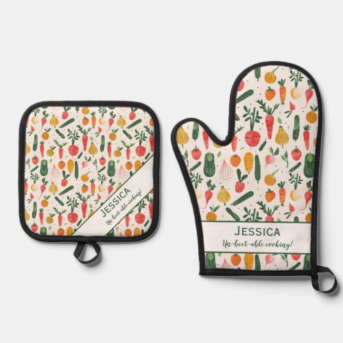 Colorful Vegetable Illustration Funny Oven Mitt  Pot Holder Set