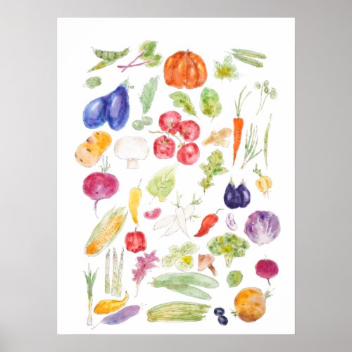 colorful vegetable ink and watercolor collection  poster