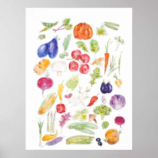 colorful vegetable ink and watercolor collection  poster (Front)