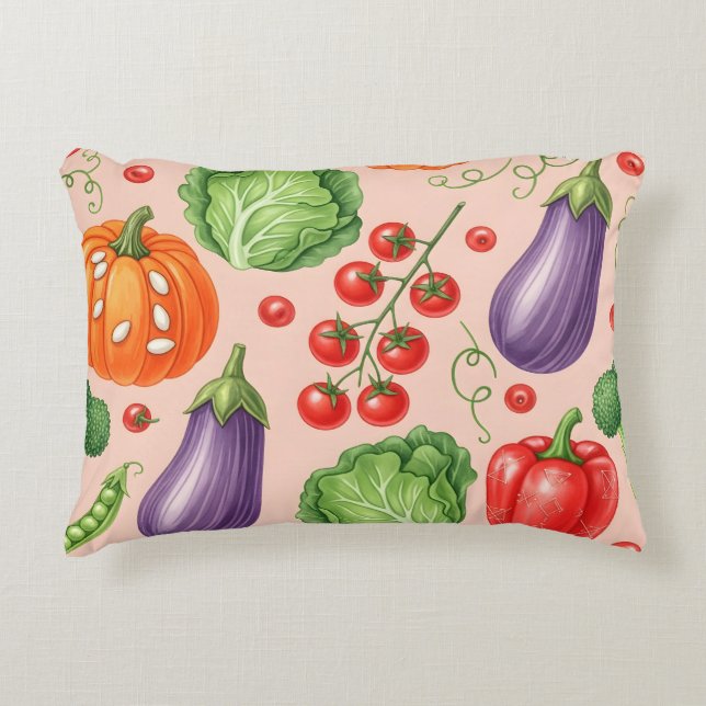 Colorful Vegetable Pattern Illustration Accent Pillow (Front)