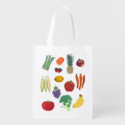 Colorful Vegetables and Fruits Grocery Bags