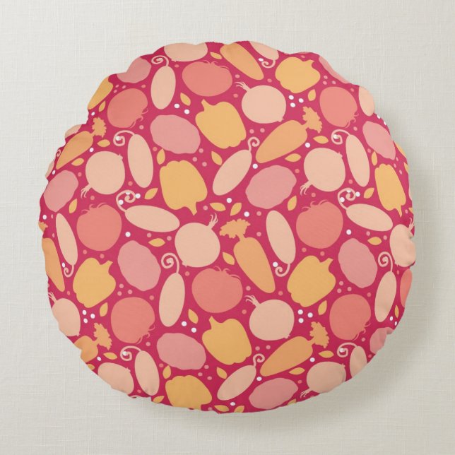 Colorful vegetables pattern round pillow (Front)
