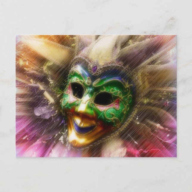 Colorful Venetian Jester Mask Postcard (Front)