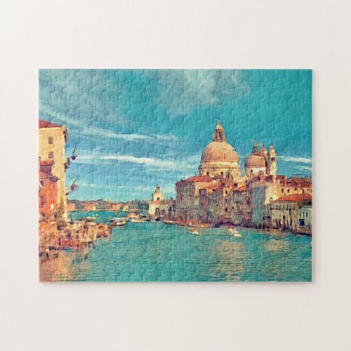 Colorful Venice Canal Aquarelle Art Painting Jigsaw Puzzle