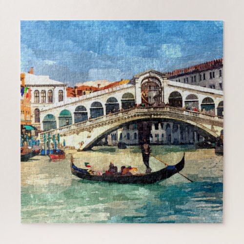 Colorful Venice Canal Grande Rialto Bridge Art Jigsaw Puzzle