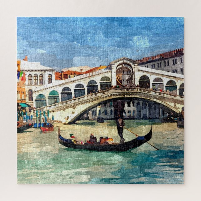 Colorful Venice Canal Grande Rialto Bridge Art Jigsaw Puzzle (Vertical)