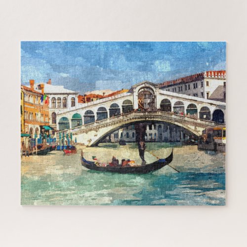 Colorful Venice Canal Grande Rialto Bridge Art Jigsaw Puzzle