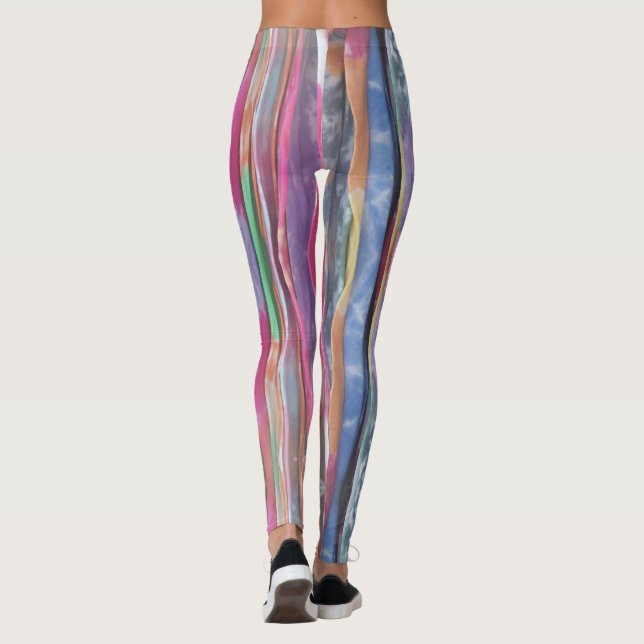Colorful veritically striped tie-dye pattern leggings (Back)