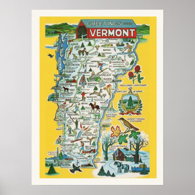 Colorful Vermont Map 18 x24 Print (Front)
