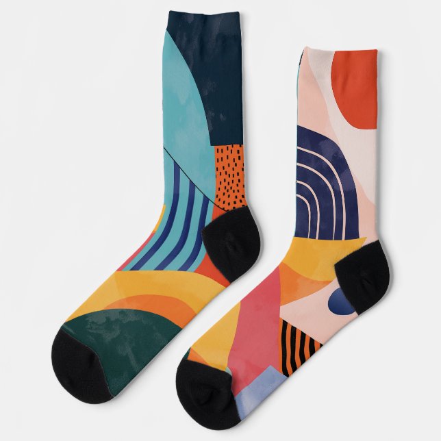 Colorful vertical abstract with line patterns socks (Left)