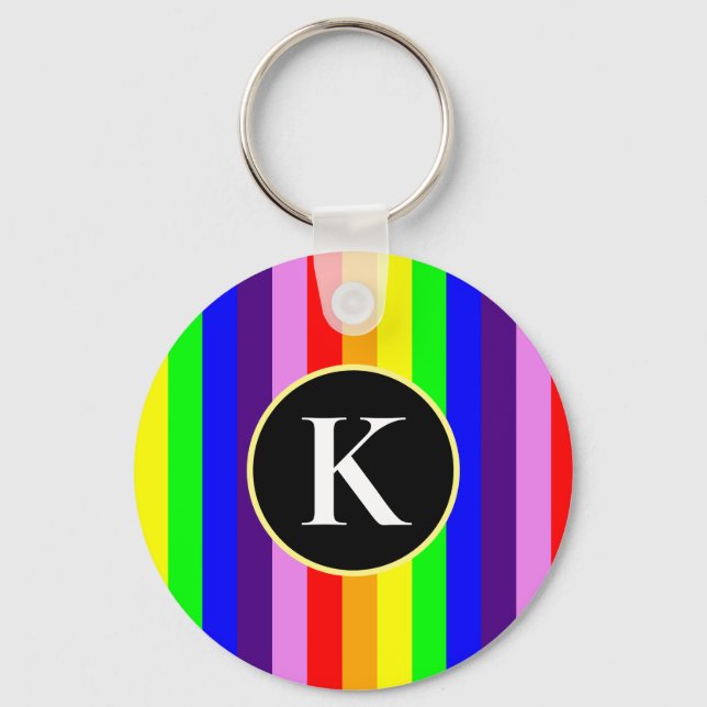 Colorful Vertical Rainbow Stripes Custom Monogram Keychain (Front)