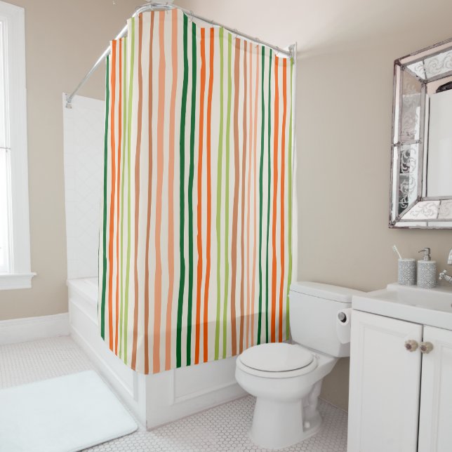 Colorful vertical Retro Stripes Shower Curtain (In Situ)