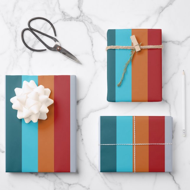 Colorful Vertical Retro Stripes Wrapping Paper Sheets (Front)