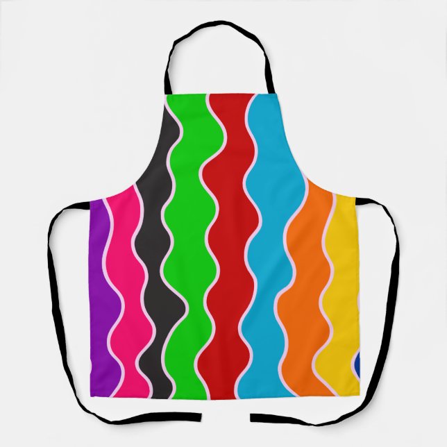 Colorful vertical retro wavy lines pattern apron (Front)