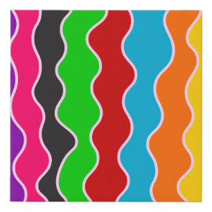 Colorful vertical retro wavy lines pattern faux canvas print