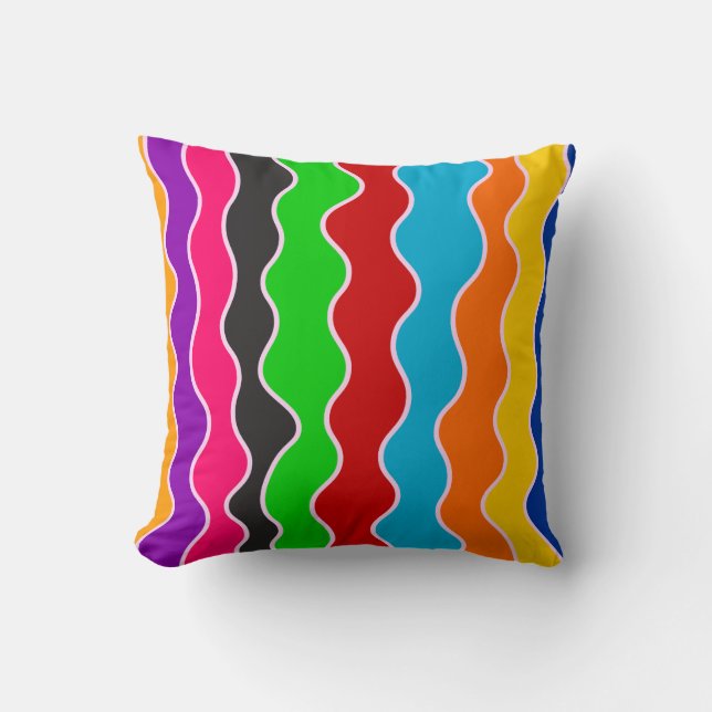 Colorful vertical retro wavy lines pattern  throw pillow (Front)