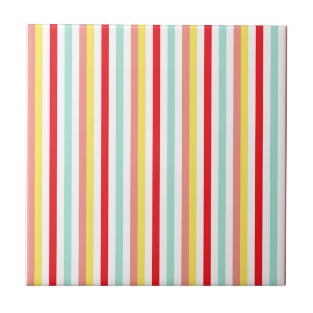 Colorful Vertical Stripe Pattern Ceramic Tile (Front)