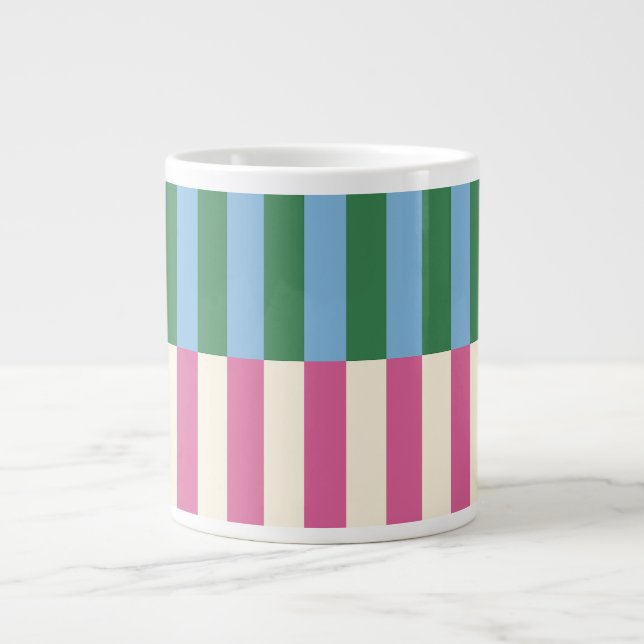 Colorful Vertical Striped Pattern Giant Coffee Mug (Front)