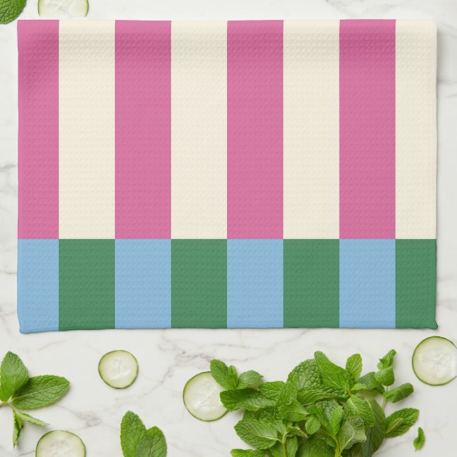 Colorful Vertical Striped Pattern Kitchen Towel (Folded)