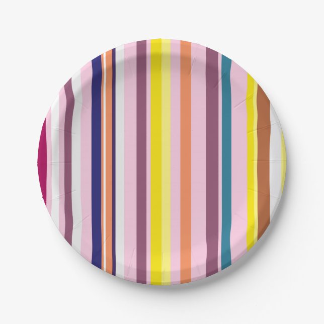 Colorful Vertical Stripes Paper Plates (Front)
