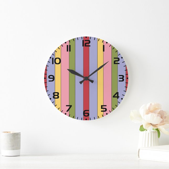 Colorful Vertical Stripes Pattern Large Clock (Creator Uploaded)