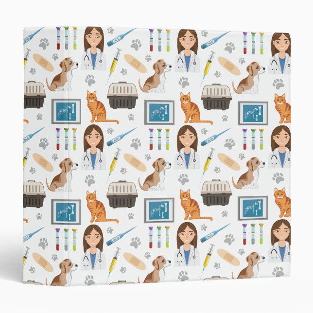 Colorful Veterinary Medical Doctor Vet DVM Pattern 3 Ring Binder (Front/Spine)