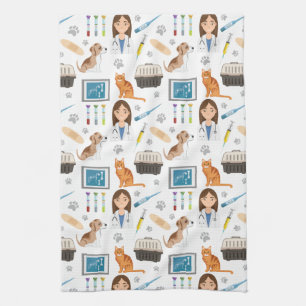 Colorful Veterinary Medical Doctor Vet DVM Pattern Kitchen Towel