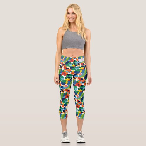 Colorful  Vibrant Abstract Pattern w Monogram Capri Leggings