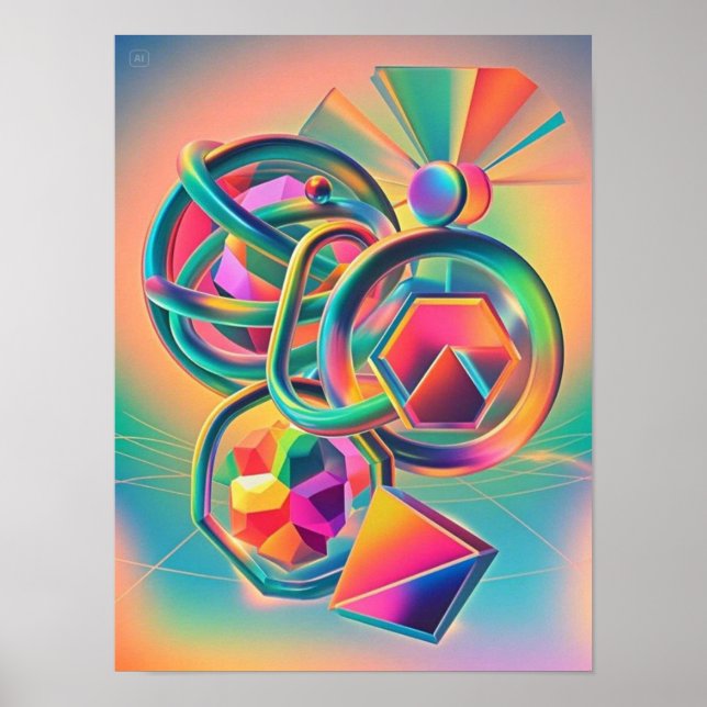 Colorful Vibrant and whimsical abstract artwork  Poster (Front)
