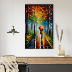 Colorful Vibrant Autumn Rain Fall Leaves Nature Poster