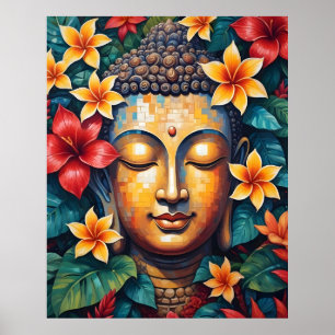 Colorful Vibrant Buddha Pixel Art Poster
