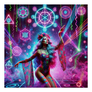 Colorful Vibrant Cosmic Dancing Goddess Poster