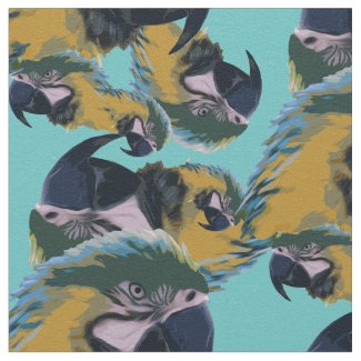 Colorful Vibrant Exotic Tropical Parrots Pattern Fabric