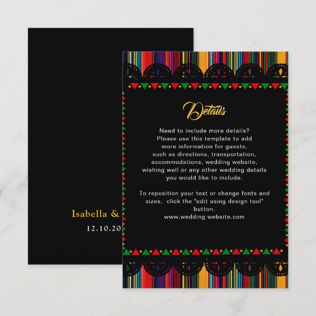 Colorful vibrant fiesta floral black wedding enclosure card (Front/Back)