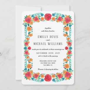 Colorful Vibrant Floral Mexican Fiesta Wedding Invitation