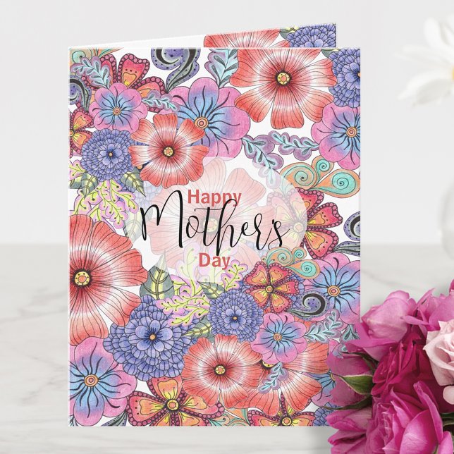 Colorful Vibrant Flowers and Leaves Mother's Day Card (Creator Uploaded)