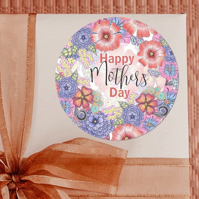Colorful Vibrant Flowers and Leaves Mother's Day Classic Round Sticker (Creator Uploaded)