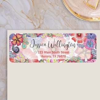 Colorful Vibrant Flowers and Leaves Return Address