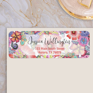 Colorful Vibrant Flowers and Leaves Return Address Label