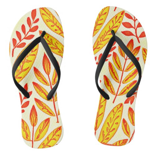 Colorful Vibrant Foliage Mosaic Leaves Pattern Flip Flops