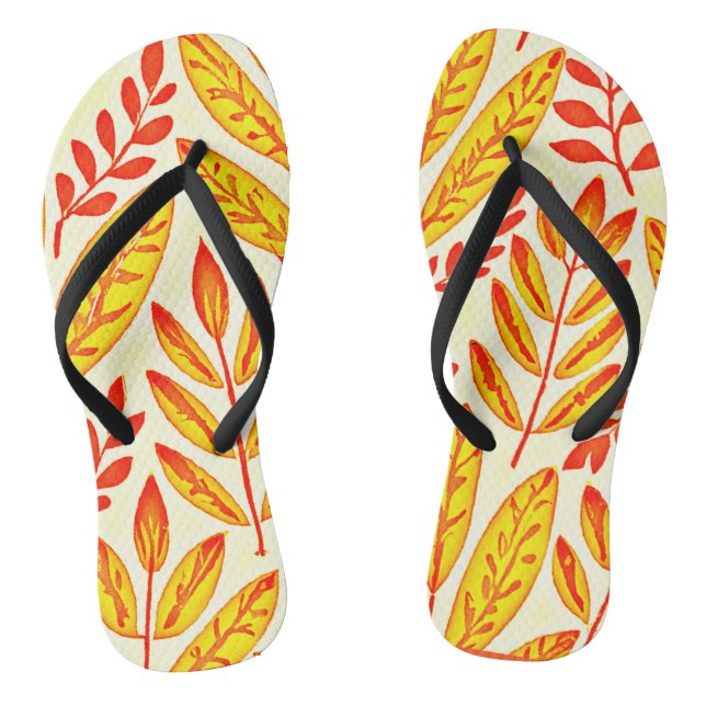 Colorful Vibrant Foliage Mosaic Leaves Pattern Flip Flops (Footbed)