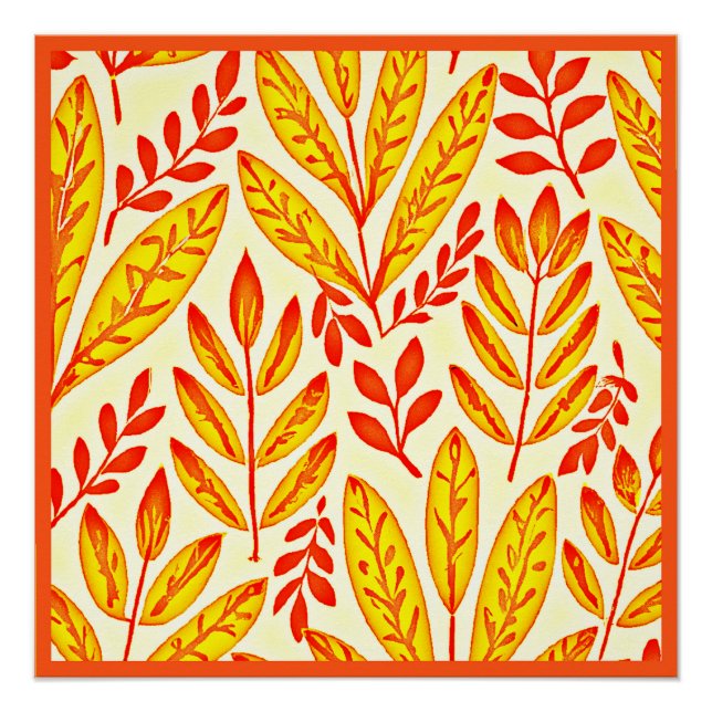 Colorful Vibrant Foliage Mosaic Leaves Pattern Poster (Front)